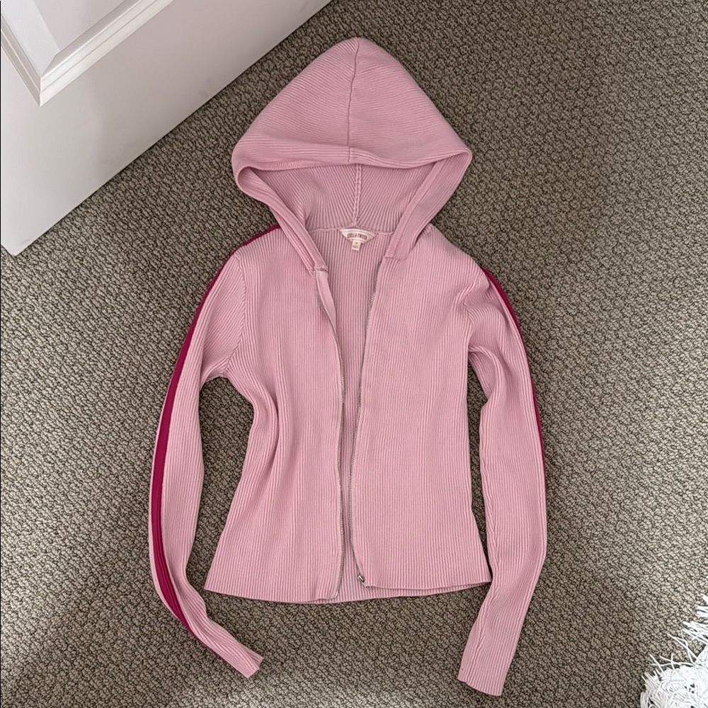 Pink Hooded Zip-Up Sweater